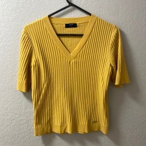 Tahari Ribbed Short Sleeve Pullover - Mustard Yellow